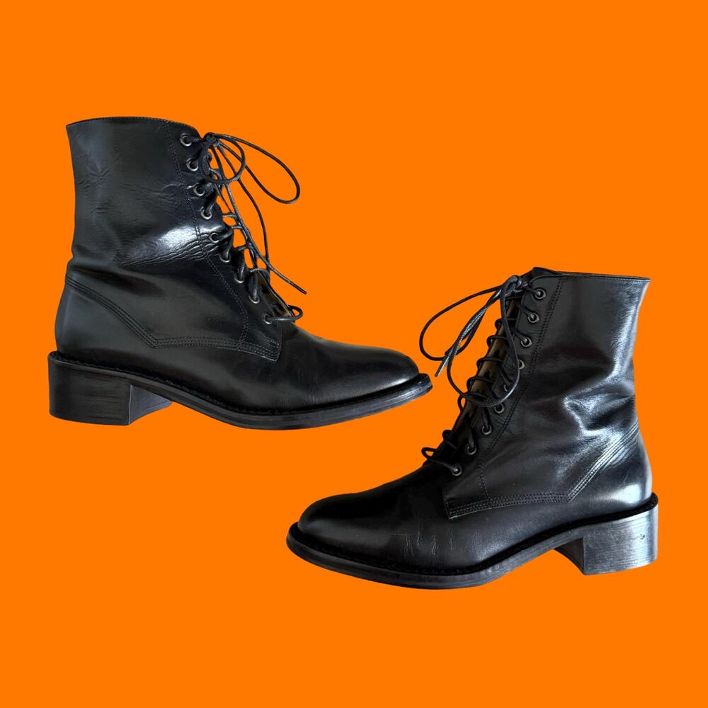 90's vintage black leather lace up boots US Size 8 Gap